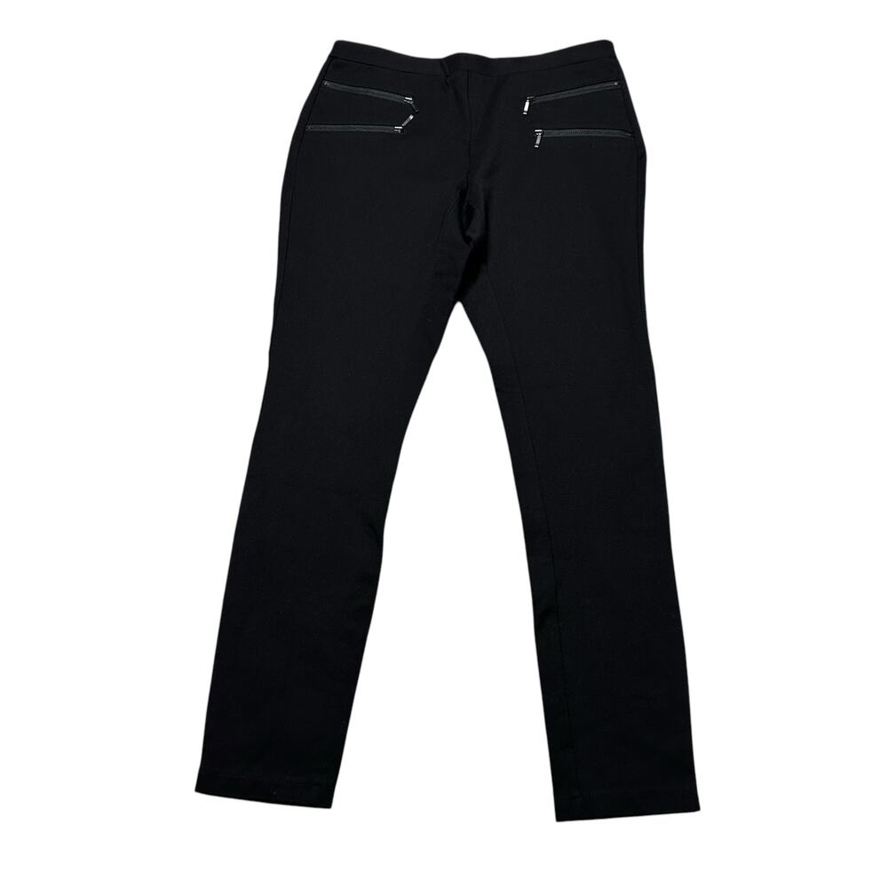 NIC+ZOE Black Zipper Front Ponte Black Pants Women's Size Medium Slim Trouser